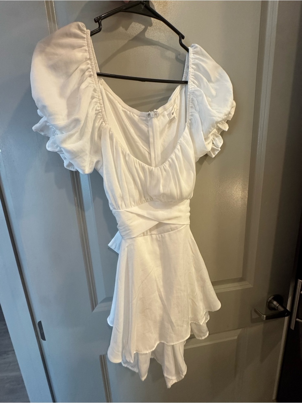 White Puff Sleeve Wrap Mini Dress- Balance